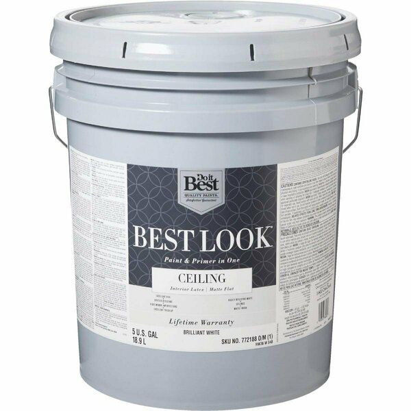 All-Source Best Look Latex Paint & Primer In One Matte Flat Ceiling Paint, Brilliant White, 5 Gal. HW36W0840-20